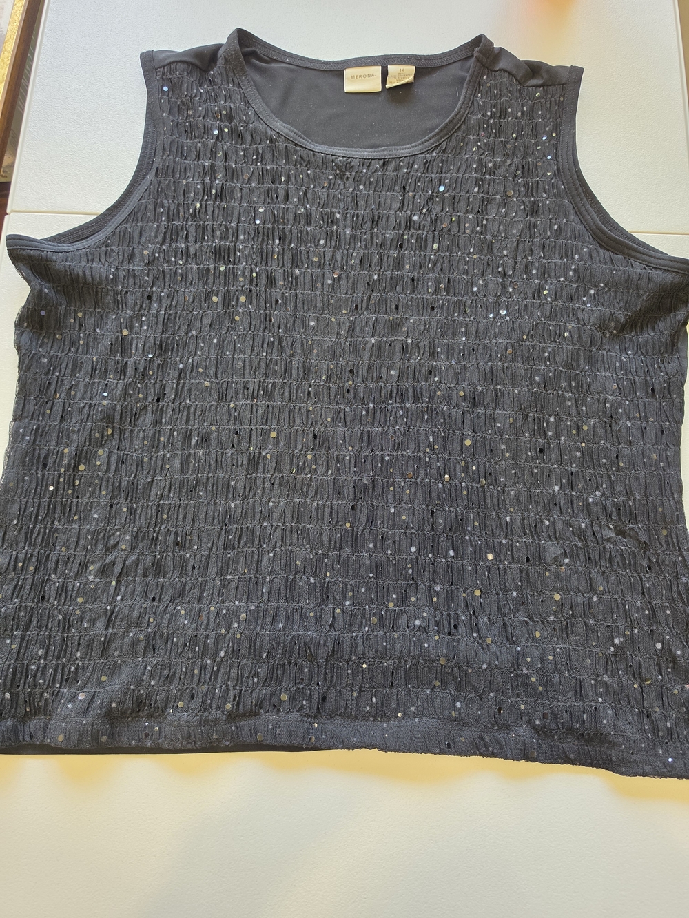 Merona Black Sleeveless Smocked Tank with Subtle Metallic Dots